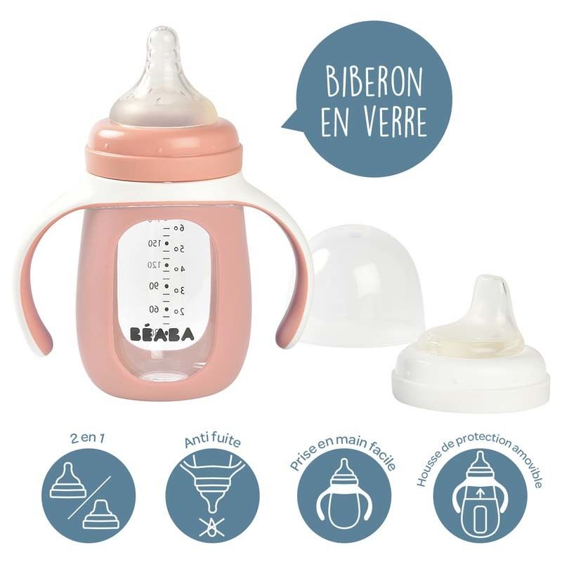 Biberon Verre Apprentissage Old Pink