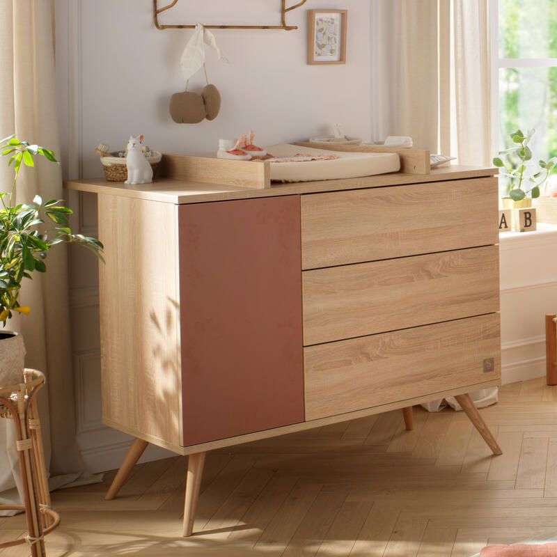 Commode 3 Tiroirs Seventies Terracotta
