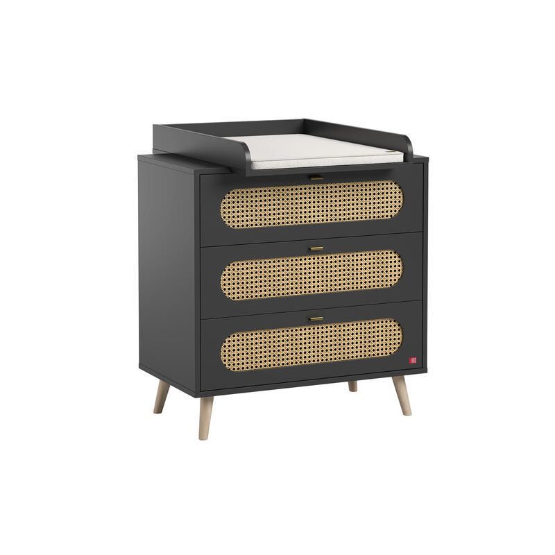 Commode 3 Tiroirs Canne Noir