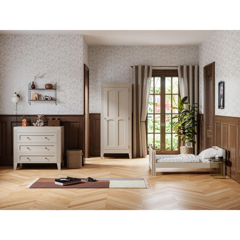 Chambre Trio Lit 70x140 Cm Commode Armoire 1 Porte Milenne By Vox - Sable Beige