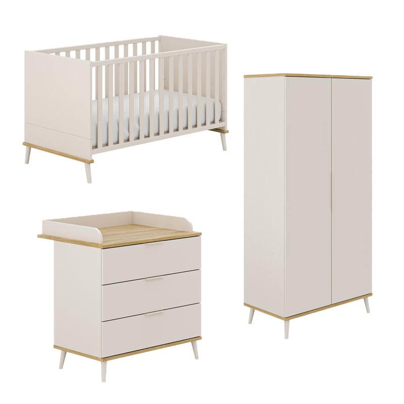 Chambre Trio Hazel Lit 70x140 Commode Armoire - Cashmere Beige Yuny By Paidi