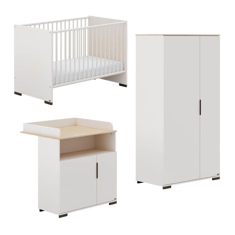 Chambre Trio Suzie Lit 60x120 Commode Armoire - Off White