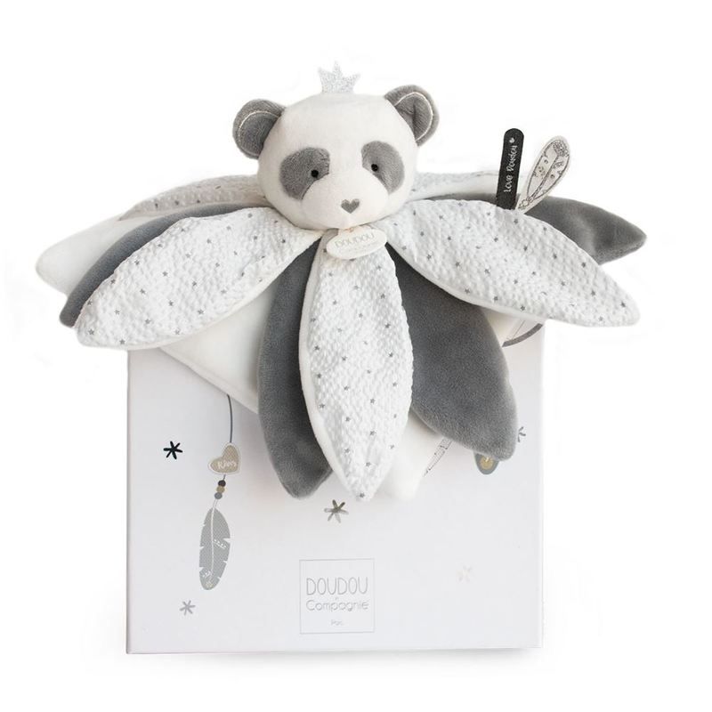 Doudou Attrape-reve Panda Petales Doudou Sensoriel 26cm Blanc