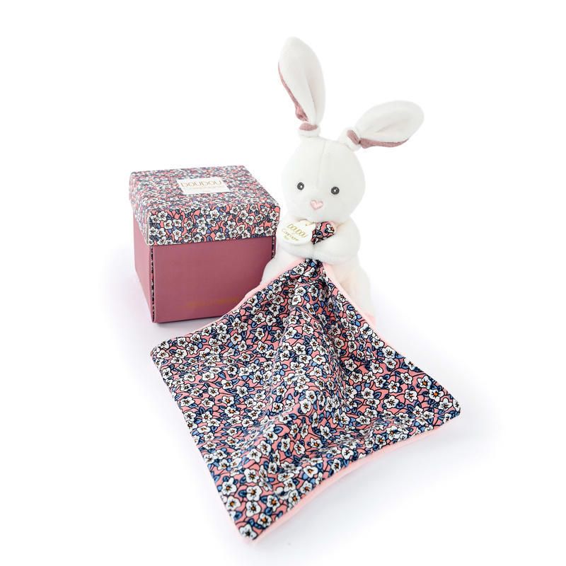 Doudou Bohaime Lapin Rose Doudou Sensoriel 12cm Blanc