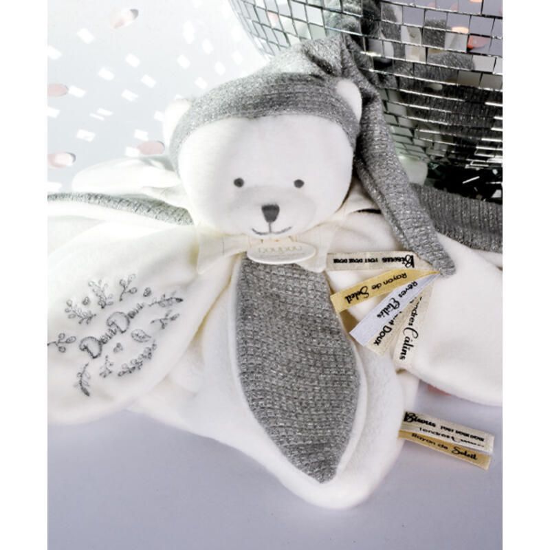 Ours Doudou Collector 25cm Blanc Argente