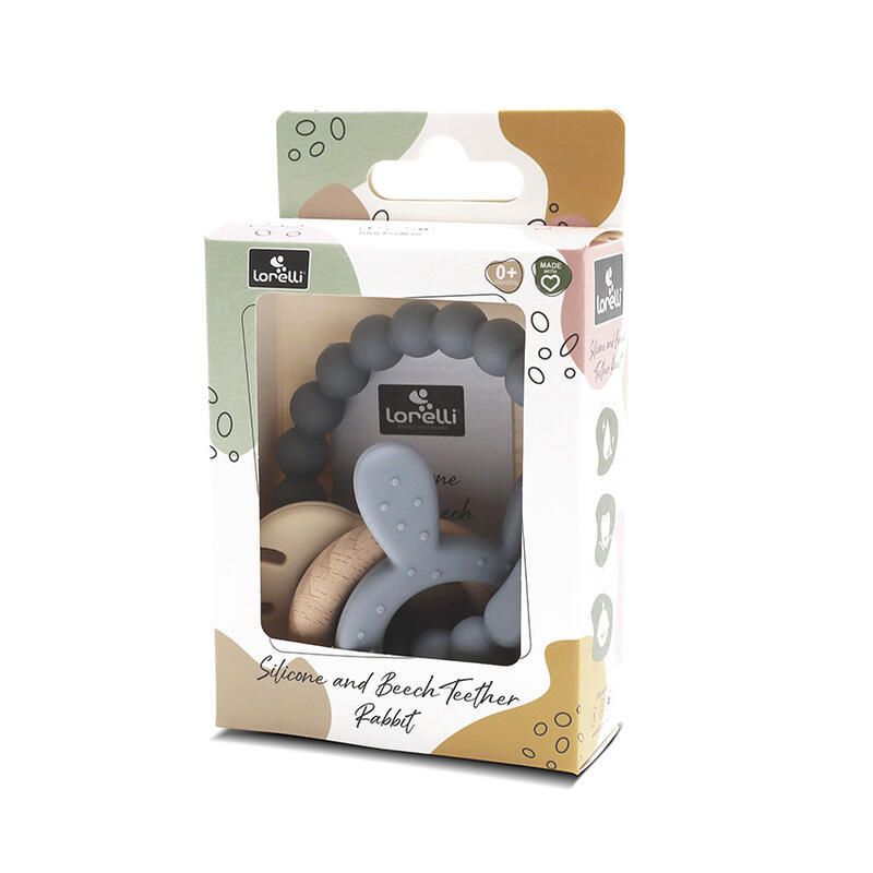 Anneau De Dentition Silicone + Hetre+ Lapin Gris