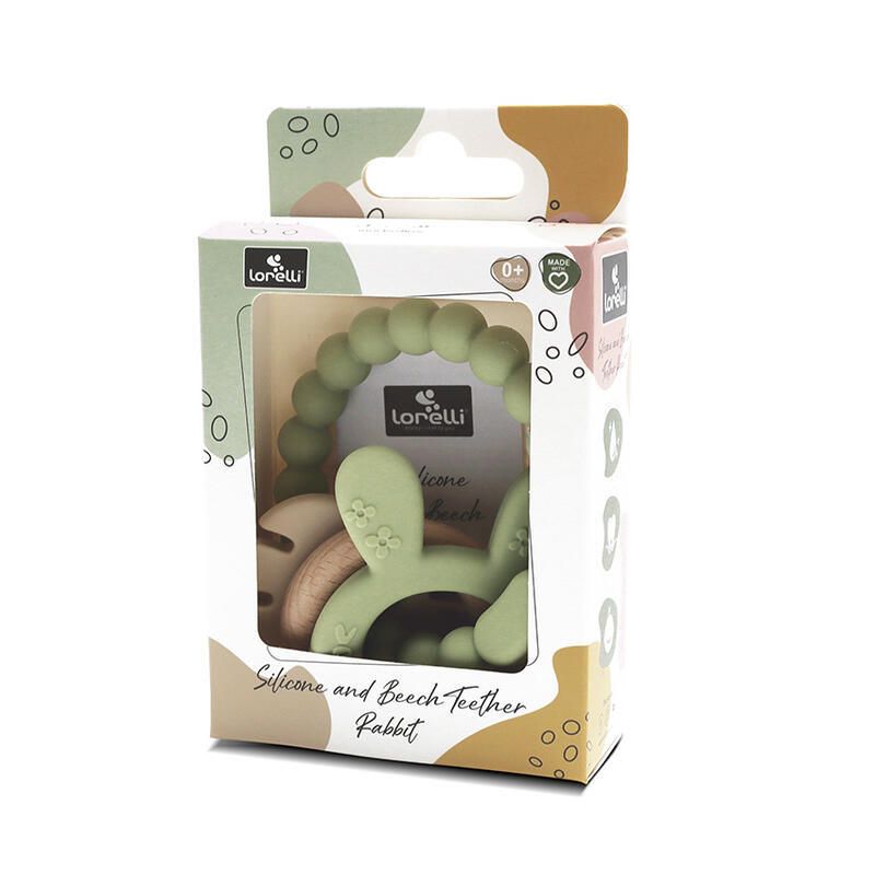 Anneau De Dentition Silicone + Hetre+ Lapin Vert