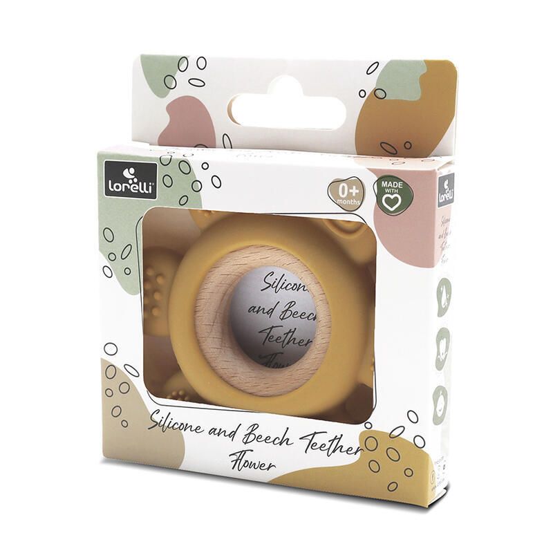 Anneau De Dentition Silicone Fleur + Hetre Jaune