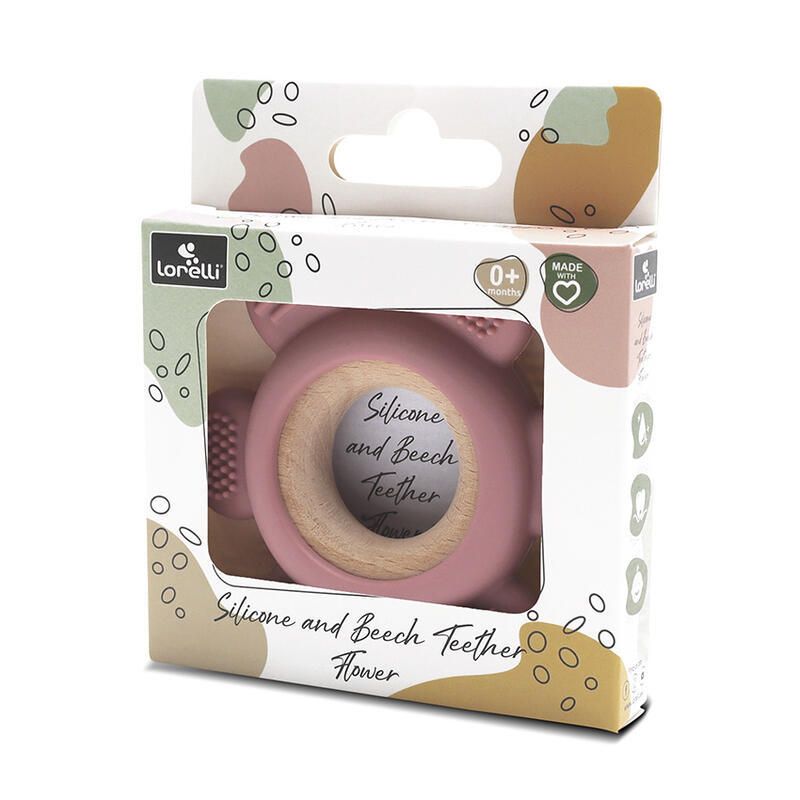 Anneau De Dentition Silicone Fleur + Hetre Rose