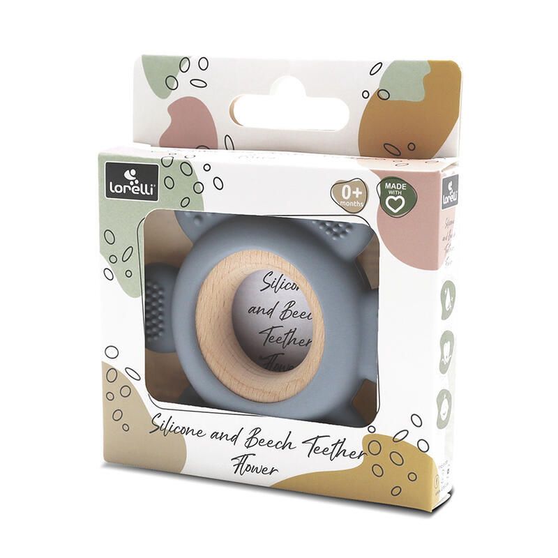 Anneau De Dentition Silicone Fleur + Hetre Gris