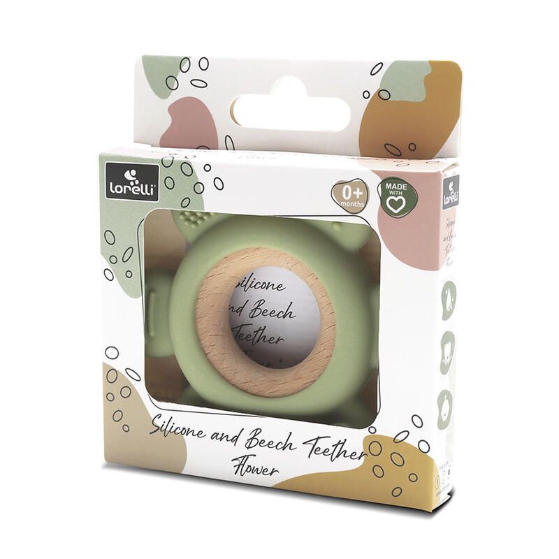 Anneau De Dentition Silicone Fleur + Hetre Vert