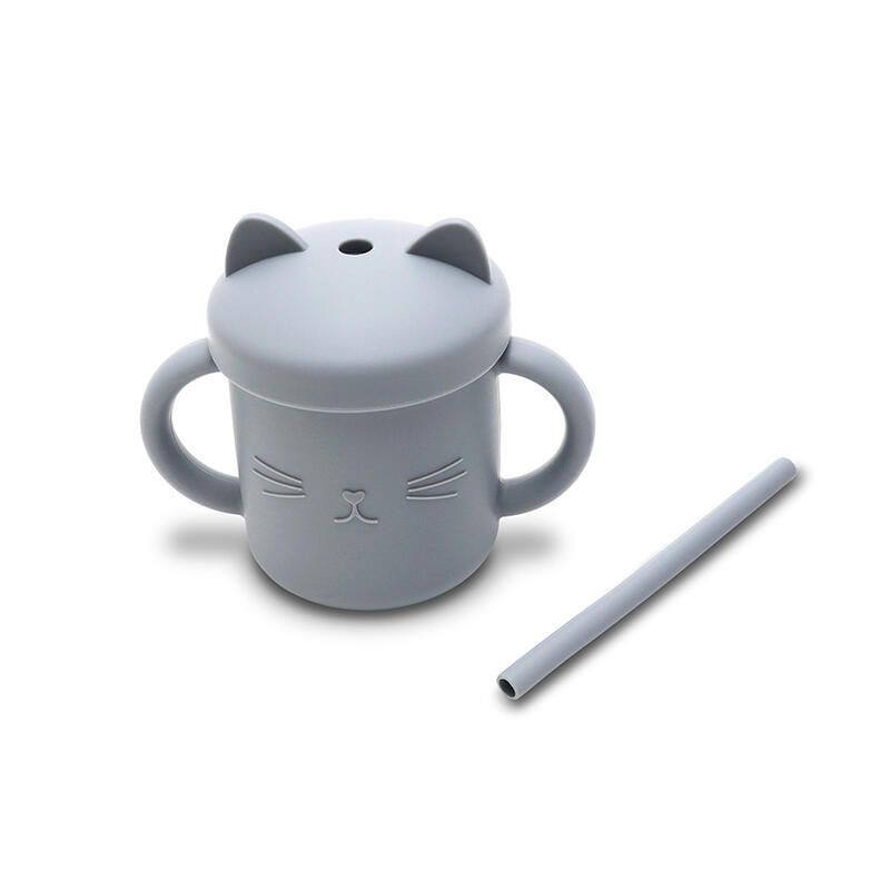 Tasse Silicone Avec Poignet Et Paille Gris