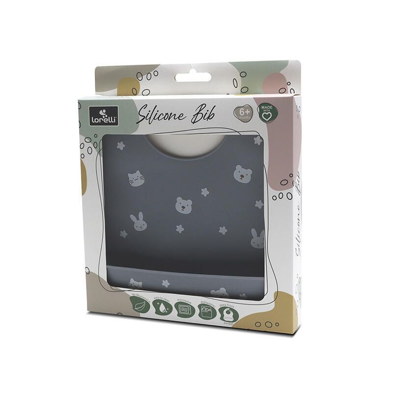 Bavoir Silicone Avec Recuperateur Gris