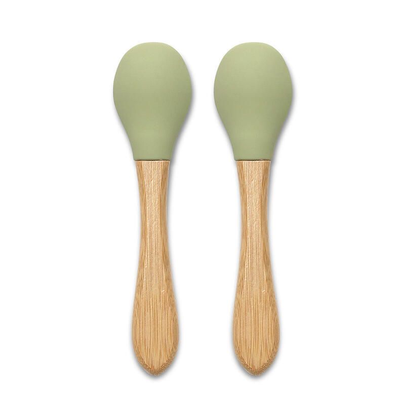 Cuilleres Silicones Manche Bambou X2 Vert