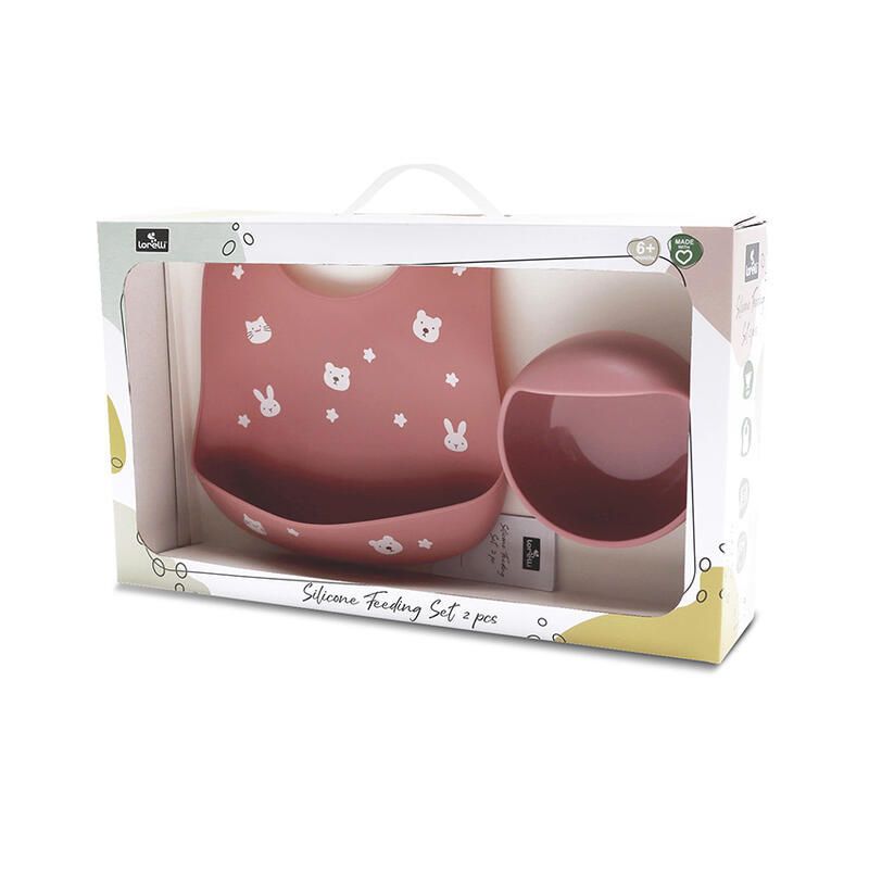 Set 2 Pcs Bavoir + B.assiette Rebord Rose
