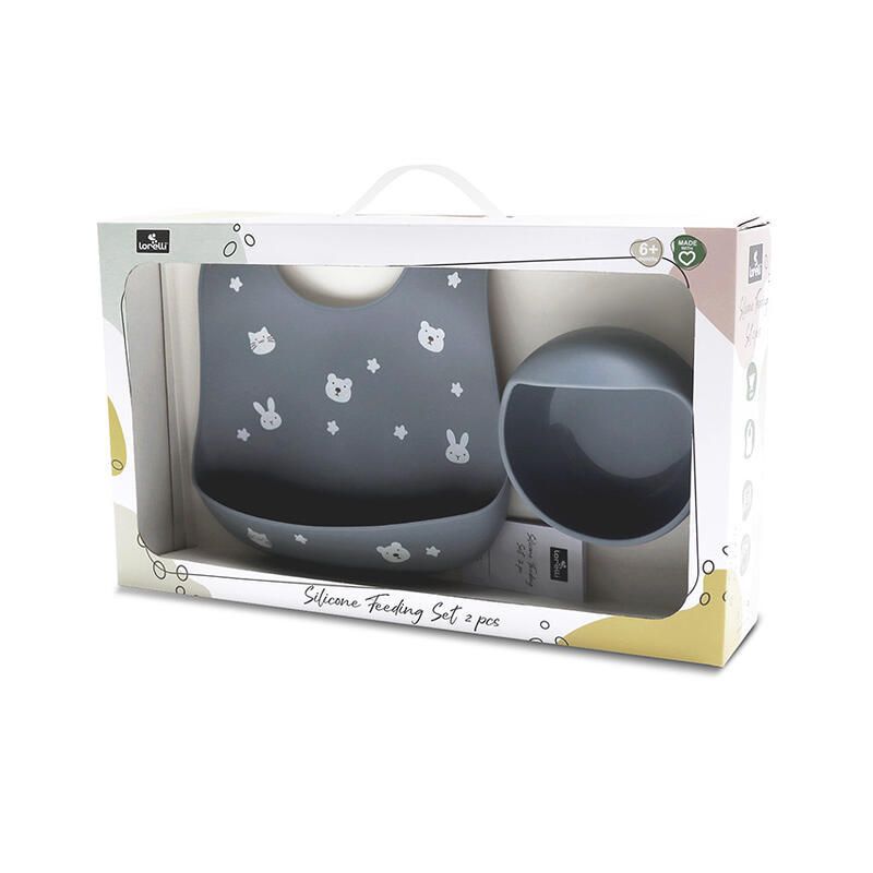 Set 2 Pcs Bavoir + B.assiette Rebord Gris