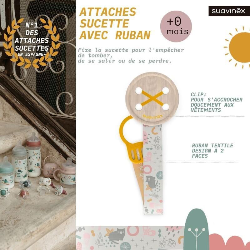 Attache-sucette Ruban Walk In The Park Jaune