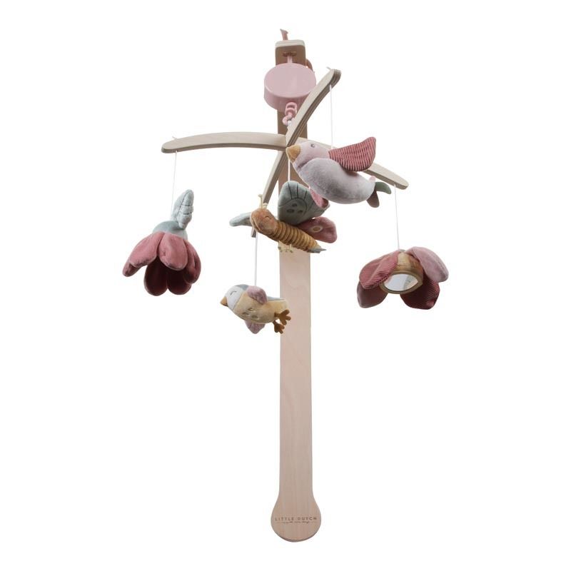 Mobile Musical Bois Flowers Butterflies Rose