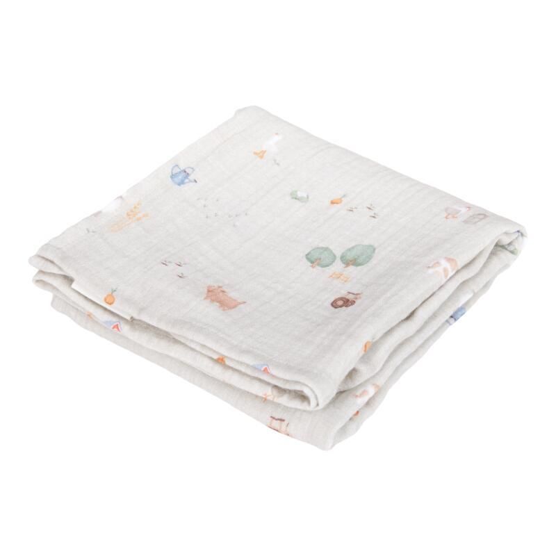Langes Gaze Coton X2 Little Farm 70x70cm Vert